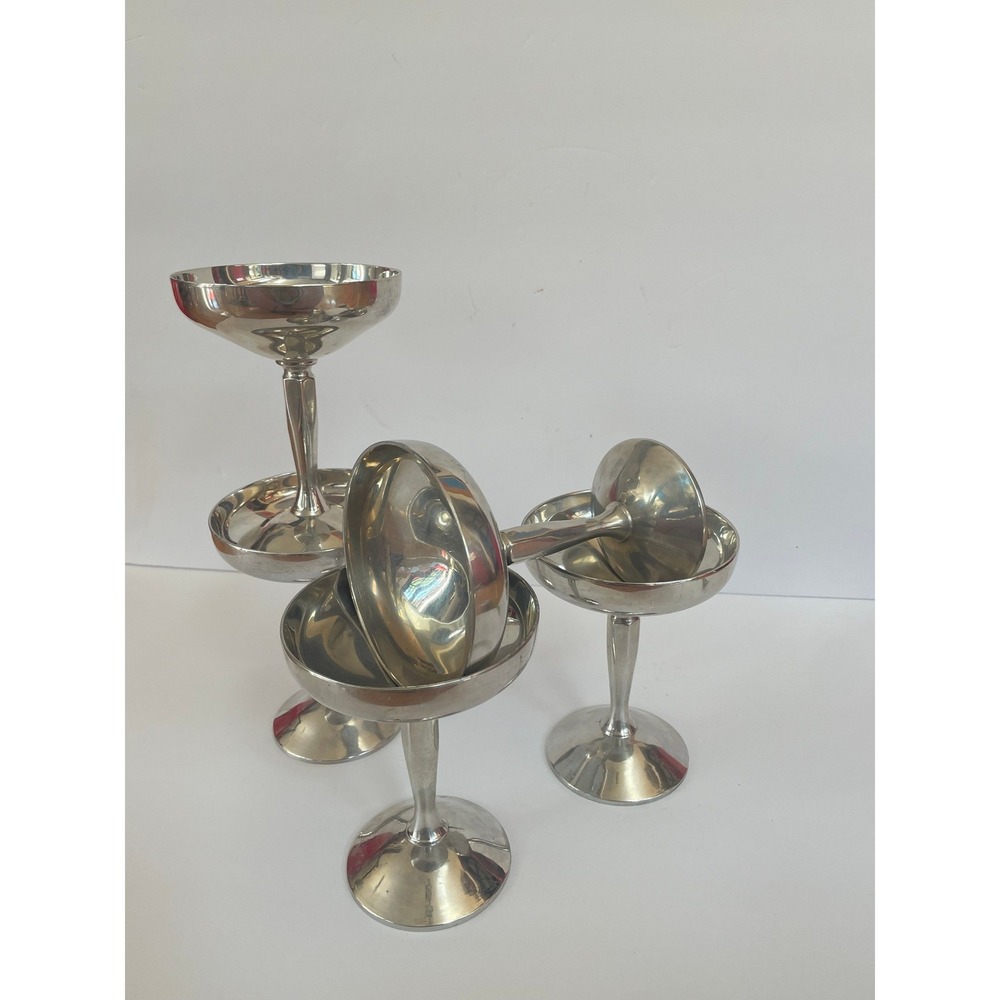 Raimond Italy Silver Plated Champagne Coupes Vintage Set of 5 MCM Barware Glass